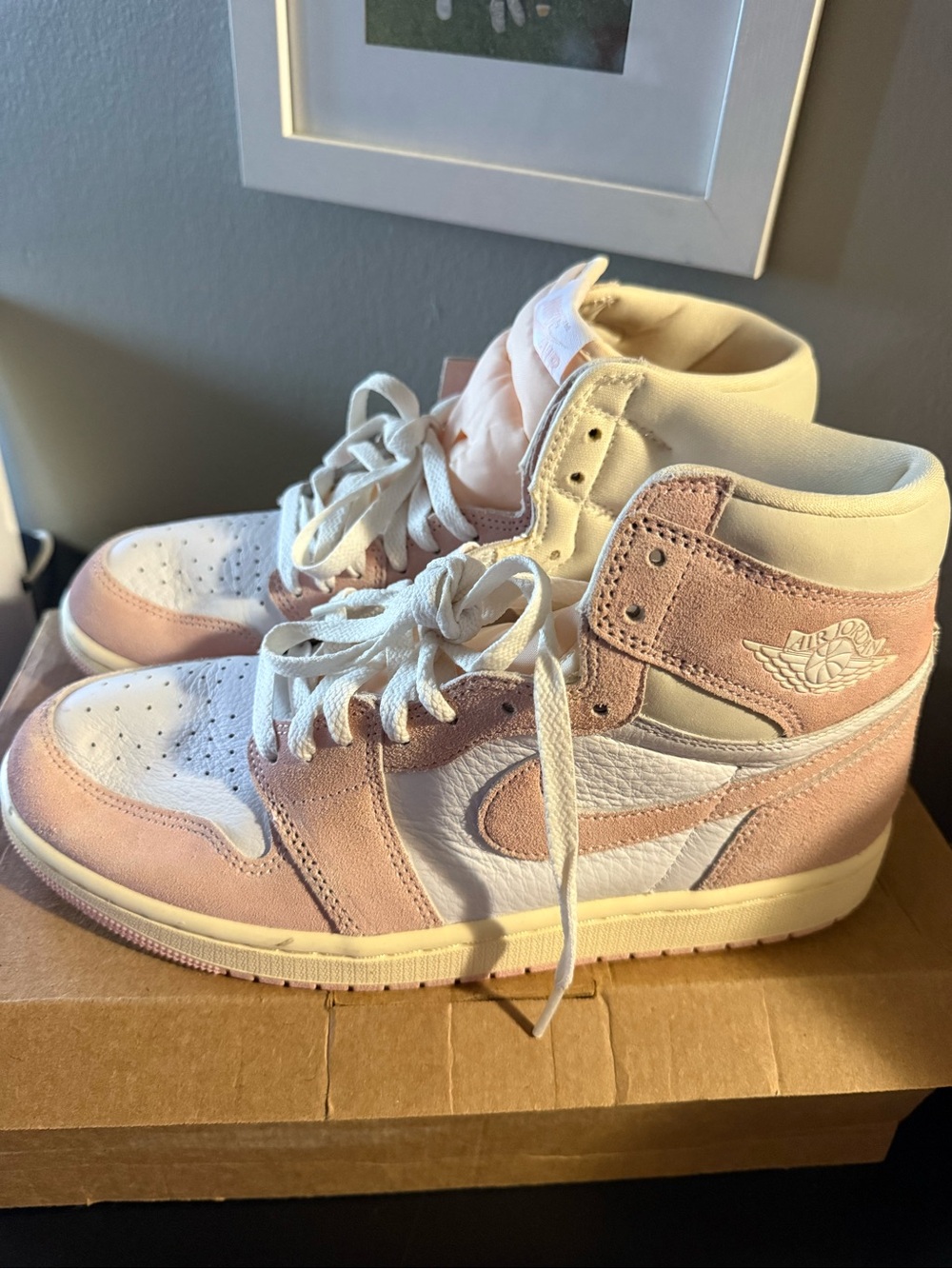 Jordan High Top Sneakers in White and Light Pink